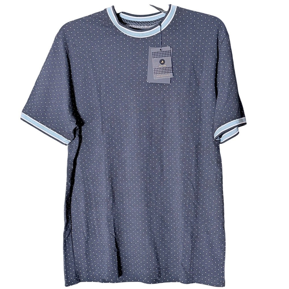 Denim & Flower TShirt M Blue Tipping Polka Dot Short Sleeve Preppy Easy Care Tee